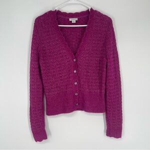 Sundance Leanna Pointelle Scalloped Fuchsia Cardigan